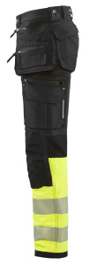 Highvis riipputaskuhousut 4-way stretch Musta/Huomio keltainen, Blåkläder 4