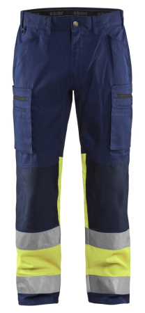 Highvis housut stretch Mariininsininen/Huomio keltainen, Blåkläder