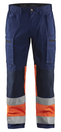 Highvis housut stretch Mariininsininen/Huomio oranssi, Blåkläder