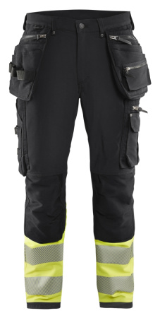 Highvis riipputaskuhousut 4-way stretch Musta/Huomio keltainen, Blåkläder