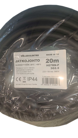 Jatkojohto 20m ulkokäyttöön 1-os H07RN-F 3x2,5 IP44