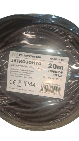 Jatkojohto 20m ulkokäyttöön 1-os H05RR-F 3x1,5 IP44