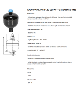 KALVOPAINEAKKU 1,0L ESITÄYTTÖ 25BAR G1/2+M33 3