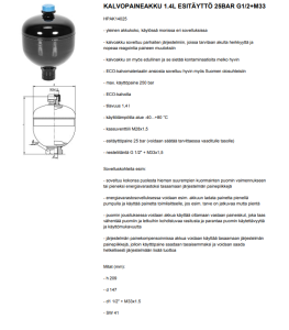 KALVOPAINEAKKU 1.4L ESITÄYTTÖ 25BAR G1/2+M33 3
