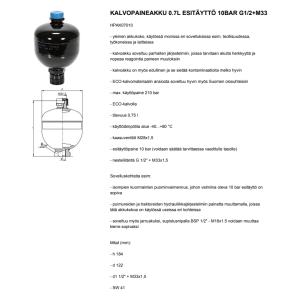 KALVOPAINEAKKU 0.7L ESITÄYTTÖ 10BAR G1/2+M33 3
