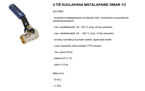 2-TIE KUULAHANA MATALAPAINE 25BAR 1/2 2