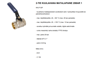 2-TIE KUULAHANA MATALAPAINE 25BAR 1 2