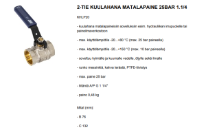 2-TIE KUULAHANA MATALAPAINE 25BAR 1.1/4 2