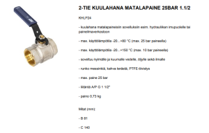 2-TIE KUULAHANA MATALAPAINE 25BAR 1.1/2 2