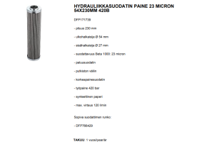 HYDRAULIIKKASUODATIN PAINE 23 MICRON 54X230MM 420B 2
