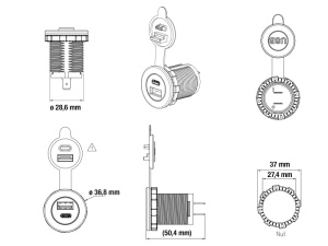 USB-RASIA 12/24V USB A QC3.0+C 3
