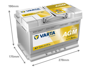 VARTA DYNAMIC AGM 70AH 760A 278X175X190MM -/+ 2