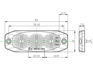 LED-TASOVILKKU R65 12/24V 3-LED KELT. 89X30X8MM 3