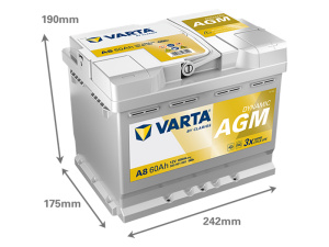 VARTA DYNAMIC AGM 60AH 680A 242X175X190MM -/+ 2