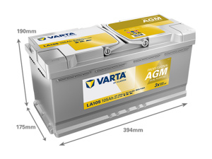 VARTA PROFESSIONAL AGM 105AH 950A 394X175X190MM -/+ 2