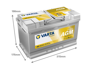 VARTA DYNAMIC AGM 80AH 800A 315X175X190MM -/+ 2