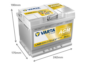 VARTA PROFESSIONAL AGM 60AH 680A 242X175X190MM -/+ 2