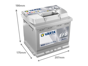 VARTA DYNAMIC EFB 50AH 550A 207X175X190MM -/+ 2
