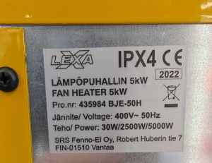 RAKENNUSLÄMMITIN 5KW, 400V, LEXXA 3
