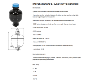 KALVOPAINEAKKU 0.16L ESITÄYTTÖ 25BAR G1/2 3