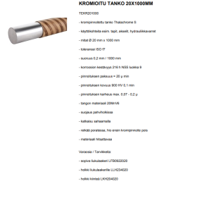 KROMIOITU PYÖRÖTANKO 20X1000MM 2
