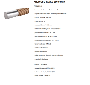 KROMIOITU PYÖRÖTANKO 28X1000MM 2
