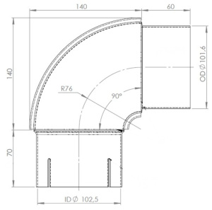 DINEX MUTKAKAPPALE 102MM LYHYT  90° 2