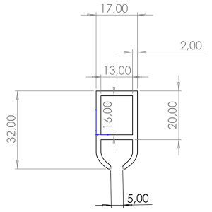 C-PROFIILIKISKO 32X17X2X3000MM ALUMIINIA 2