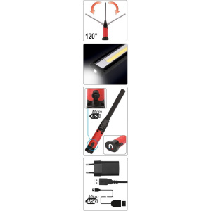 # YATO Työkohdevalaisin Slim 5W+3W, USB Cob Led 5