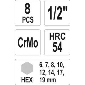 YATO Hex-voimahylsysarja 1/2" 6-19mm, 8-os 3