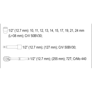 YATO Hylsysarja 1/2" 10-24mm 12-os 3