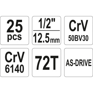 YATO Hylsytyökalusarja 1/2" 10-32mm 25-os 3