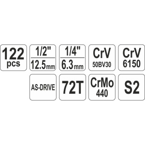 YATO Hylsytyökalusarja 1/4" & 1/2" 122-os 2