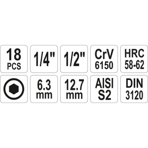 YATO Hex-hylsysarja 1/2" 5-12mm 18-os 3