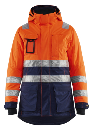 Naisten highvis talviparka Huomio oranssi/Mariininsininen, Blåkläder