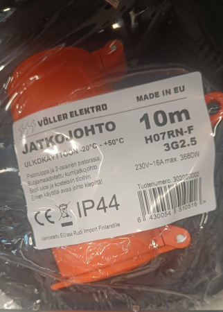 Jatkojohto 10m ulkokäyttöön 2-os H07RN-F 3x2,5 IP44
