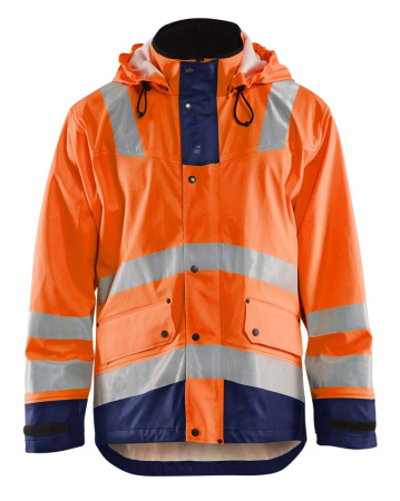 Highvis sadetakki, TASO 2 Huomio oranssi/Mariininsininen, Blåkläder