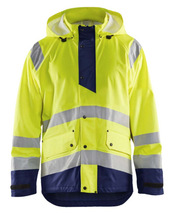 Highvis sadetakki, taso 1 Huomio keltainen/Mariininsininen, Blåkläder