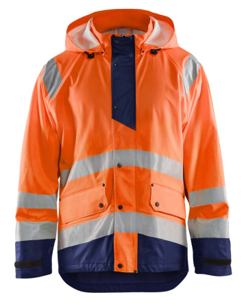 Highvis sadetakki, taso 1 Huomio oranssi/Mariininsininen, Blåkläder