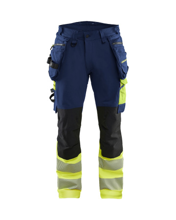 Highvis riipputaskuhousut 4-way stretch Mariininsininen/Huomiokeltainen, Blåkläder
