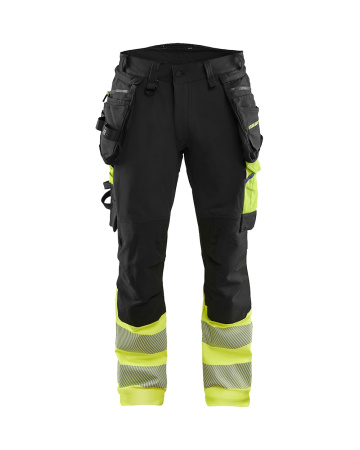 Highvis riipputaskuhousut 4-way stretch Musta/Huomiokeltainen, Blåkläder