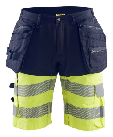 Highvis riipputaskushortsit 4-way stretch Mariininsininen/Huomio keltainen, Blåkläder