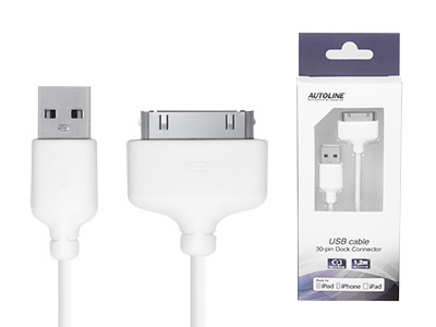 USB-KAAPELI 1,2M USB - 30-PIN DOCK, VALKOINEN =1800-0335