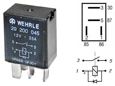 MIKRORELE WEHRLE 12V 25A 4-NAP, DIODILLA