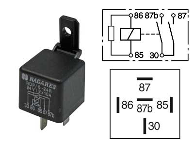 RELE 24V 2X10A 5-N. 87B, VASTUS, PITIMELLÄ