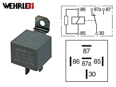 RELE 24V 10/20A 5-N. 87A, VASTUS, PITIMELLÄ