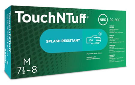 TouchNTuff 92-500 / Vahva nitriili kertakäyttökäsine / Puuteroitu / Paksuus 0.11mm /  Pituus 24cm/ Elintarvike hyväksyntä