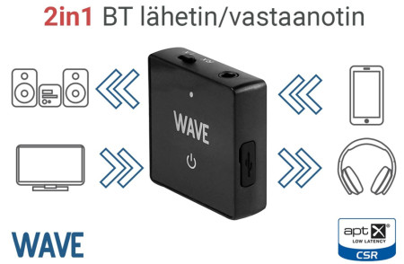 WAVE 2IN1 BLUETOOTH 4.1 LÄHETIN/VASTAANOTIN. AUX-/RCA-LIITÄNTÄÄN WAVE-BT-TX-RX