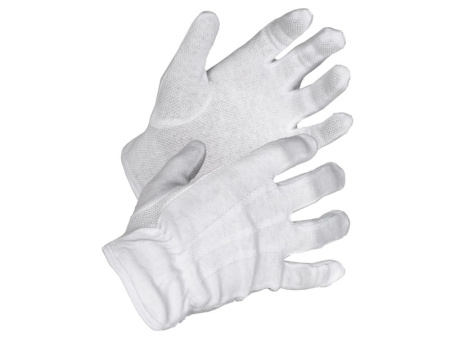408 White / Ohut puuvillakäsine / Micronappulat kämmenessä