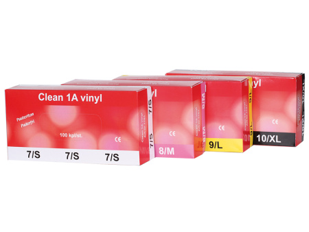 Clean 1A Vinyl / Vinyyli kertakäyttökäsine / Puuteriton. Paksuus 0.10mm / Pituus 24.5cm